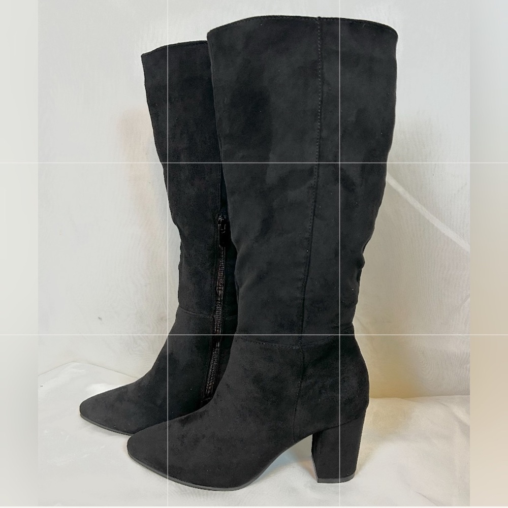 New Shoe N Tale Woman’s Black Suede Knee High Block Heel Boots / Sz 8.5